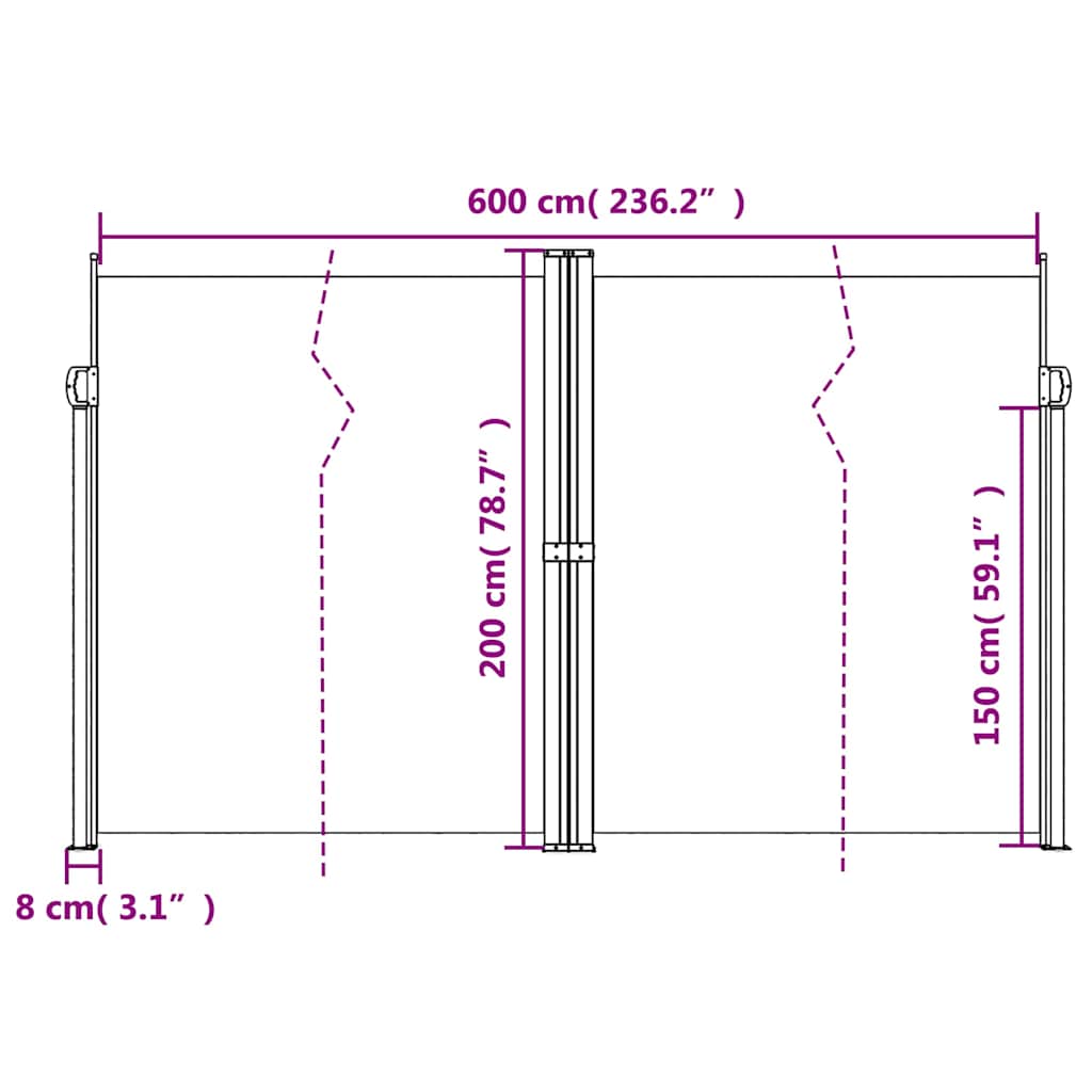 Uttrekkbar sidemarkise 200x600 cm antrasitt