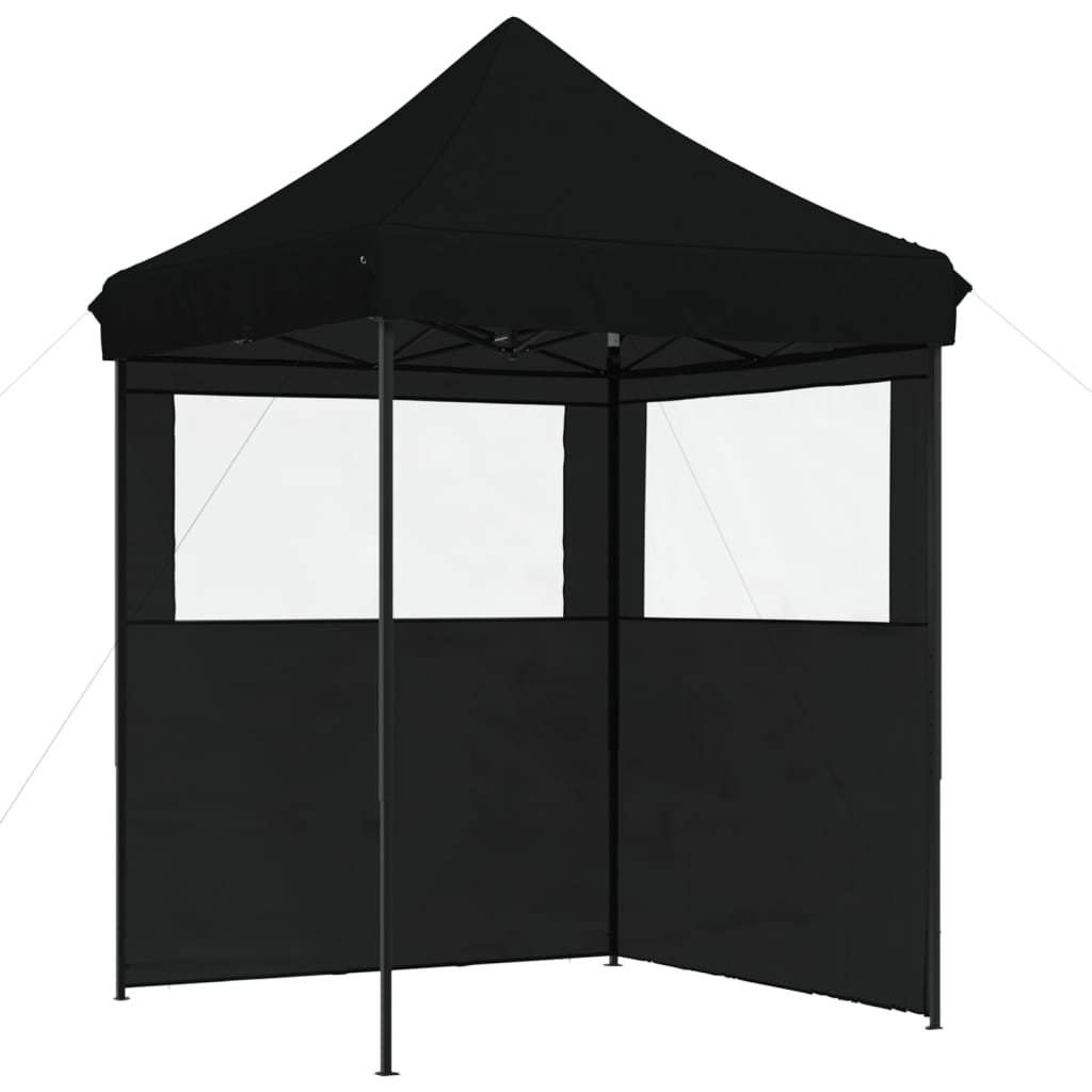 Sammenleggbart partytelt pop-up med 2 sidevegger svart