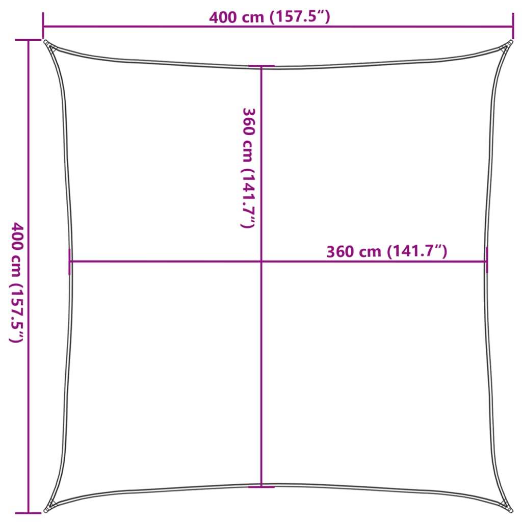Solseil 160 g/m² firkantet lysegrå 4x4 m HDPE