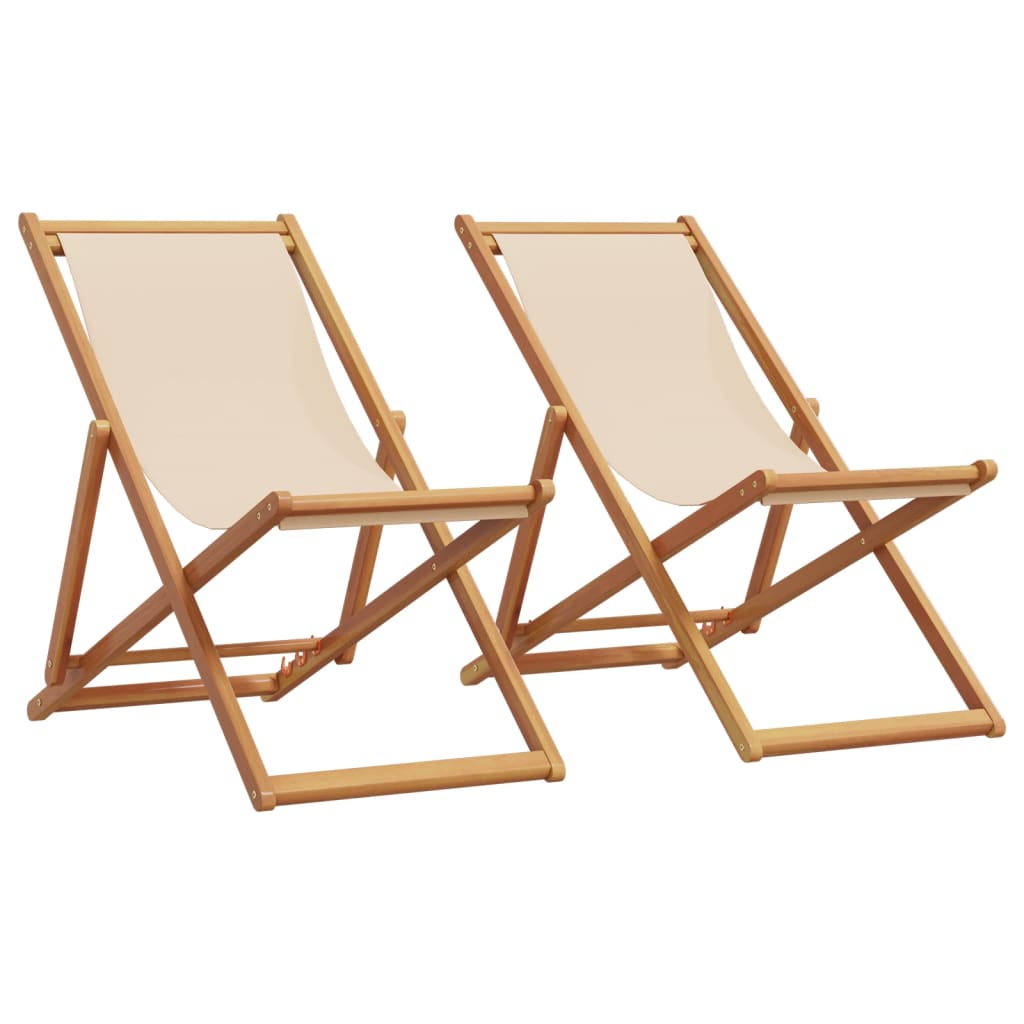 Sammenleggbare strandstoler 2 stk beige stoff og heltre
