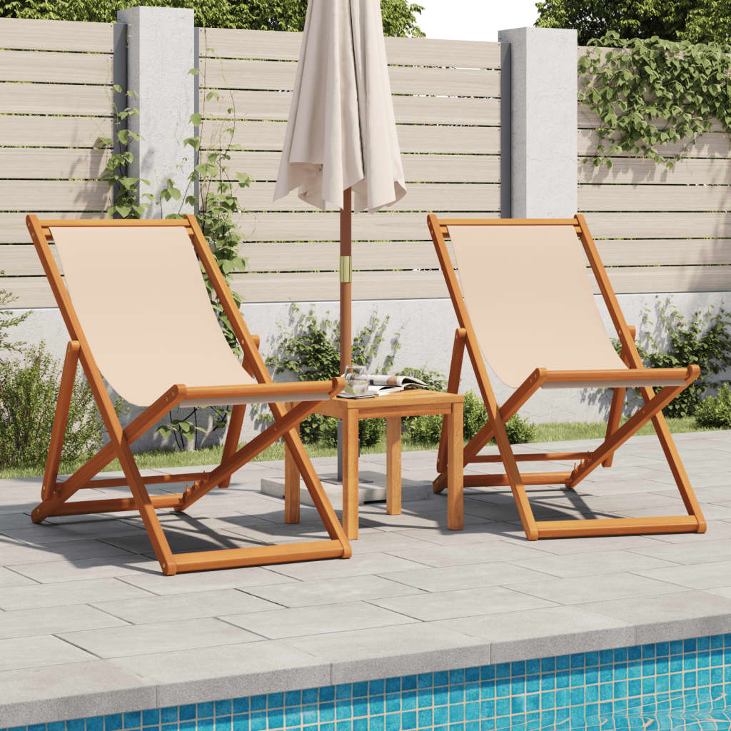 Sammenleggbare strandstoler 2 stk beige stoff og heltre