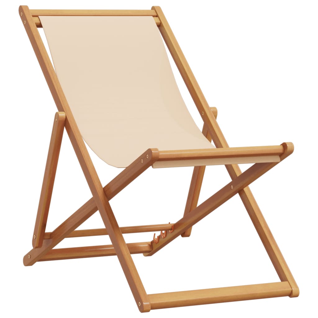 Sammenleggbare strandstoler 2 stk beige stoff og heltre