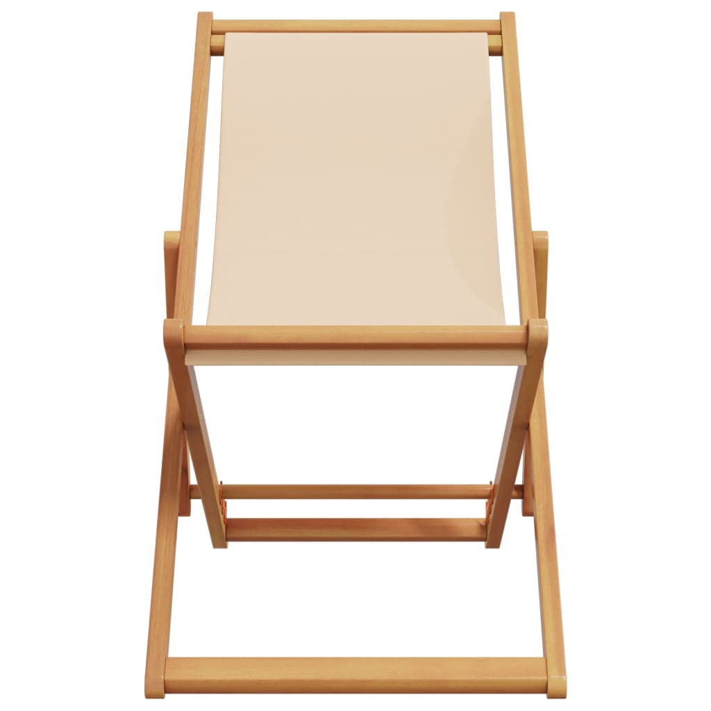 Sammenleggbare strandstoler 2 stk beige stoff og heltre