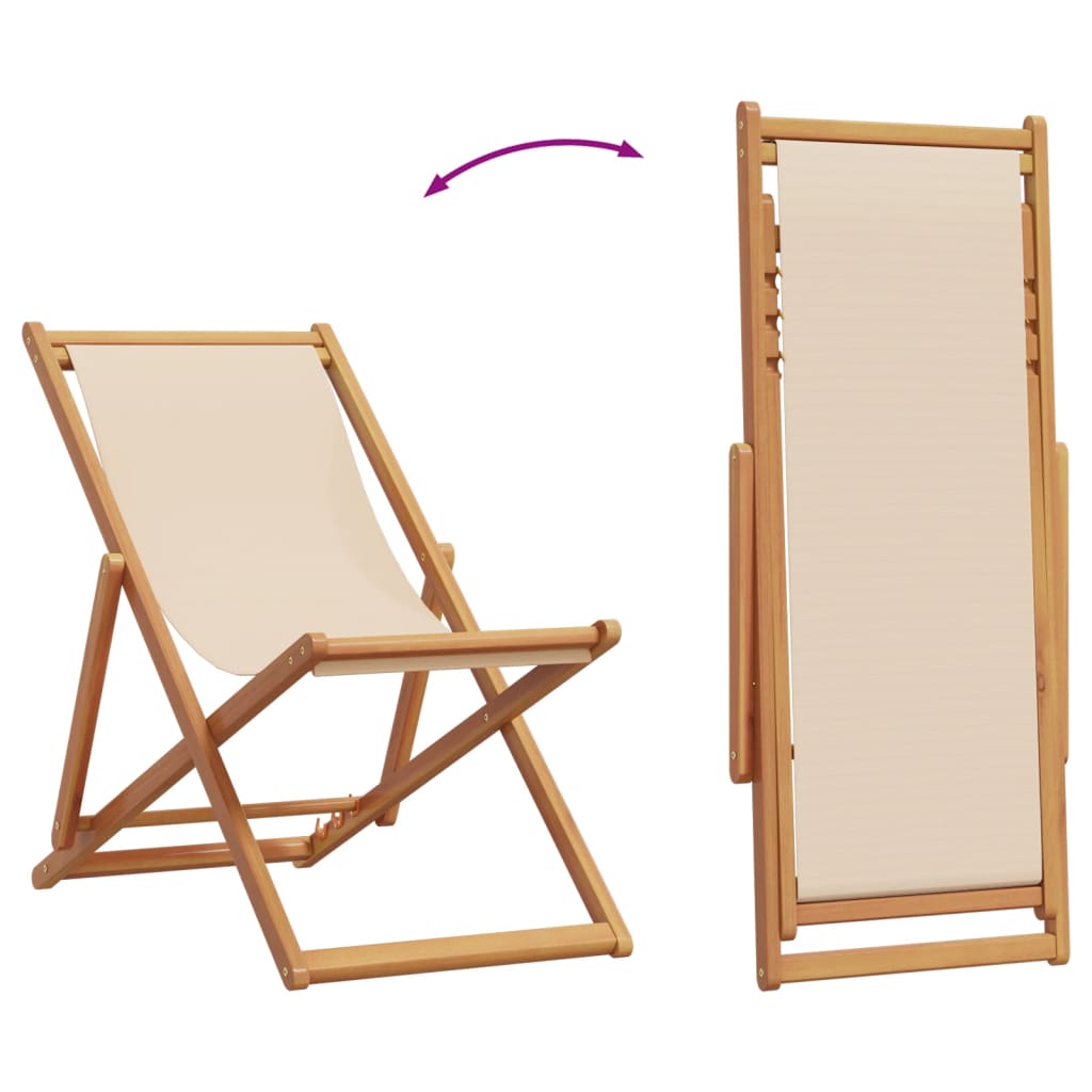 Sammenleggbare strandstoler 2 stk beige stoff og heltre