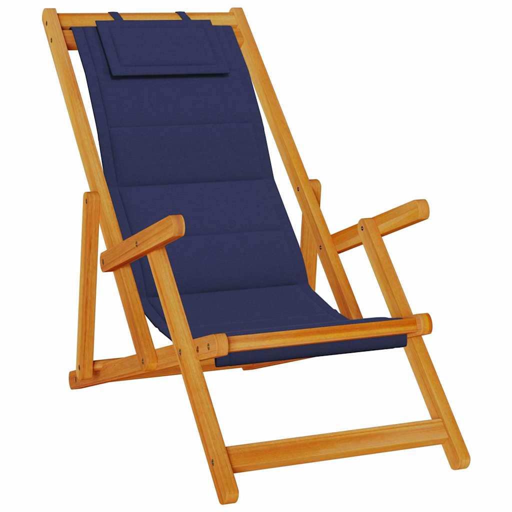 Sammenleggbar strandstol med armlener blå akasietre tekstil