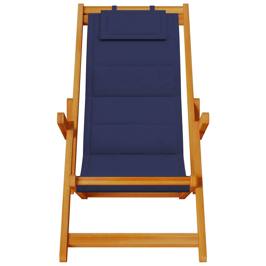 Sammenleggbar strandstol med armlener blå akasietre tekstil