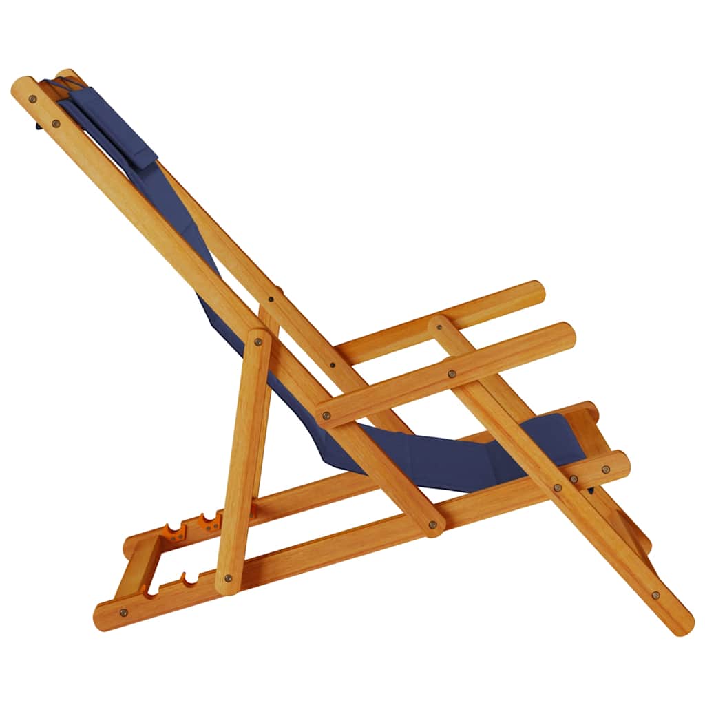 Sammenleggbar strandstol med armlener blå akasietre tekstil