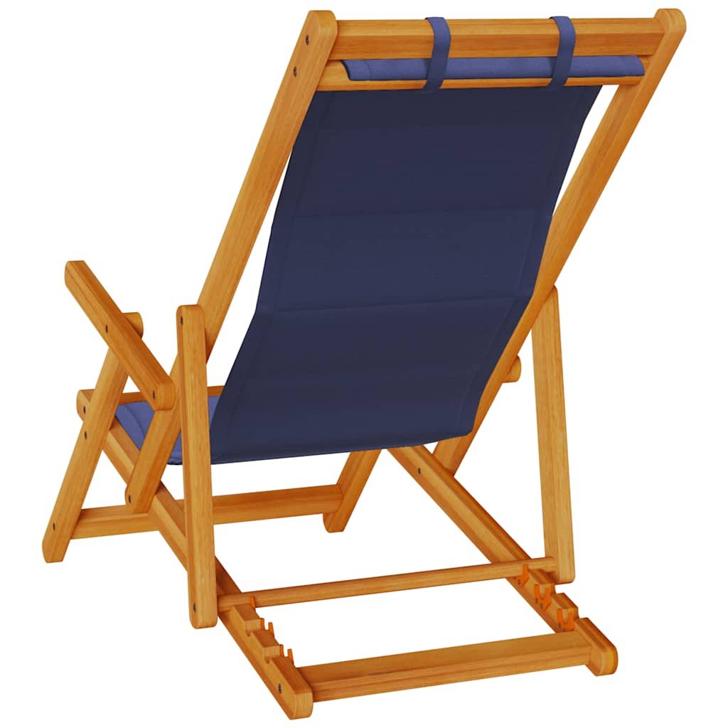 Sammenleggbar strandstol med armlener blå akasietre tekstil