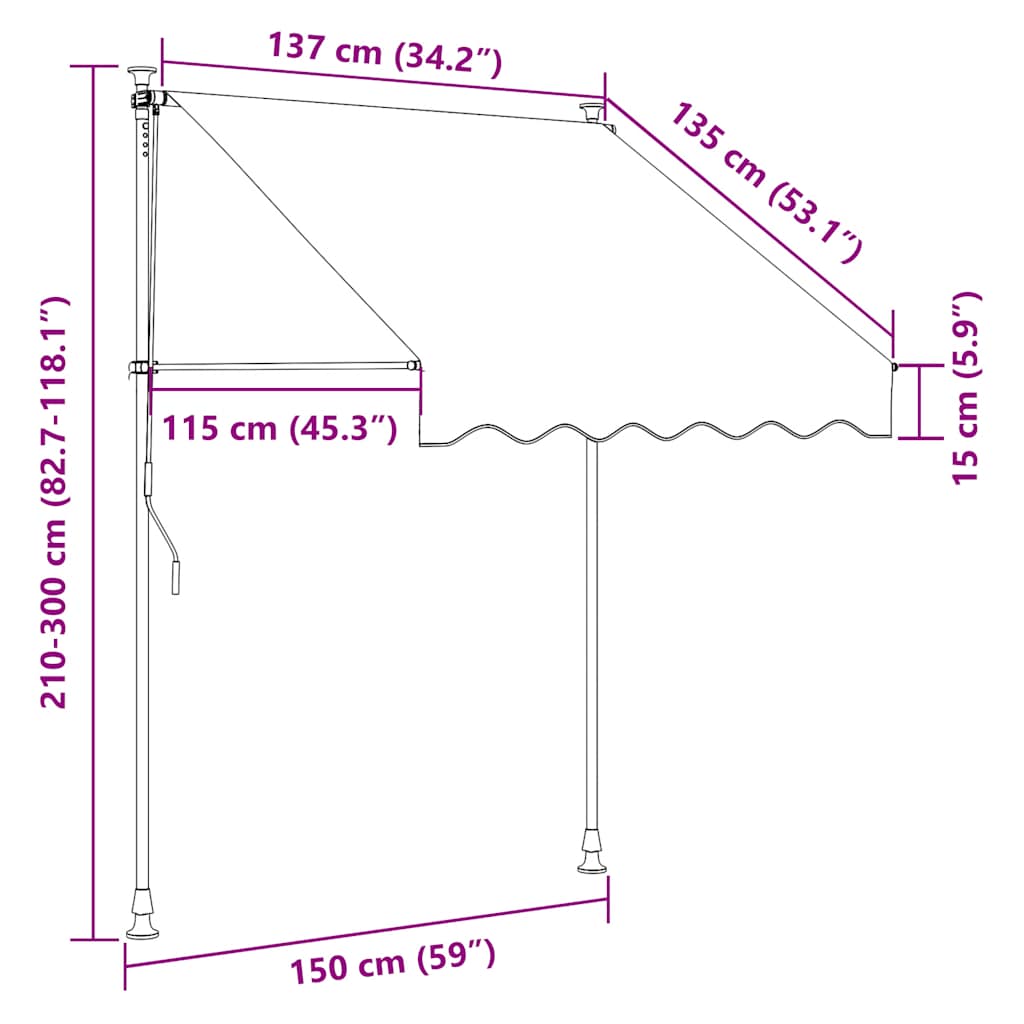 Manuell uttrekkbar markise 150 cm antrasitt