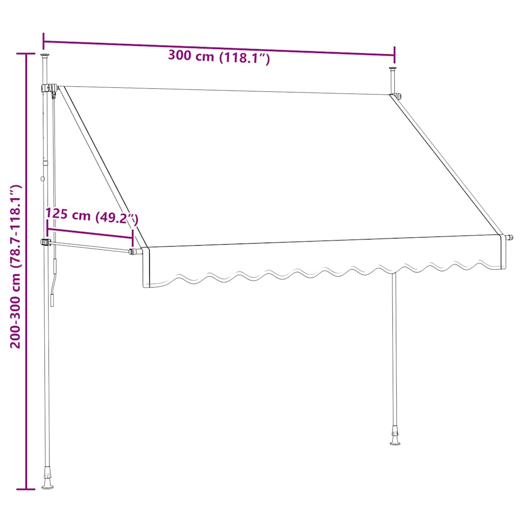 Manuell uttrekkbar markise 300 cm antrasitt