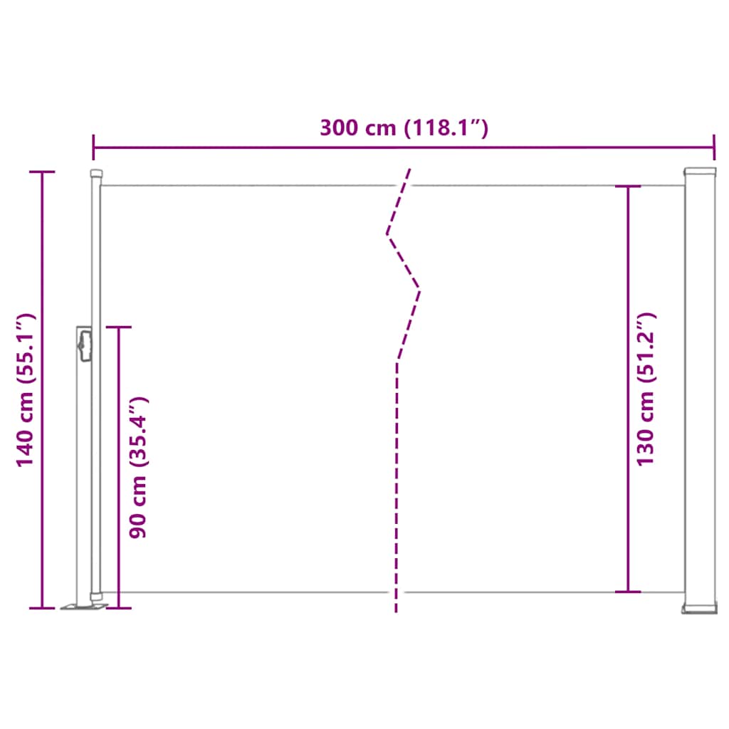 Uttrekkbar sidemarkise 140 x 300 cm svart