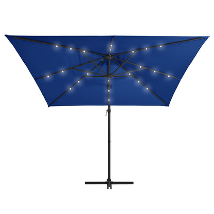 Hengende hageparasoll med LED og stålstang 250x250 cm asurblå