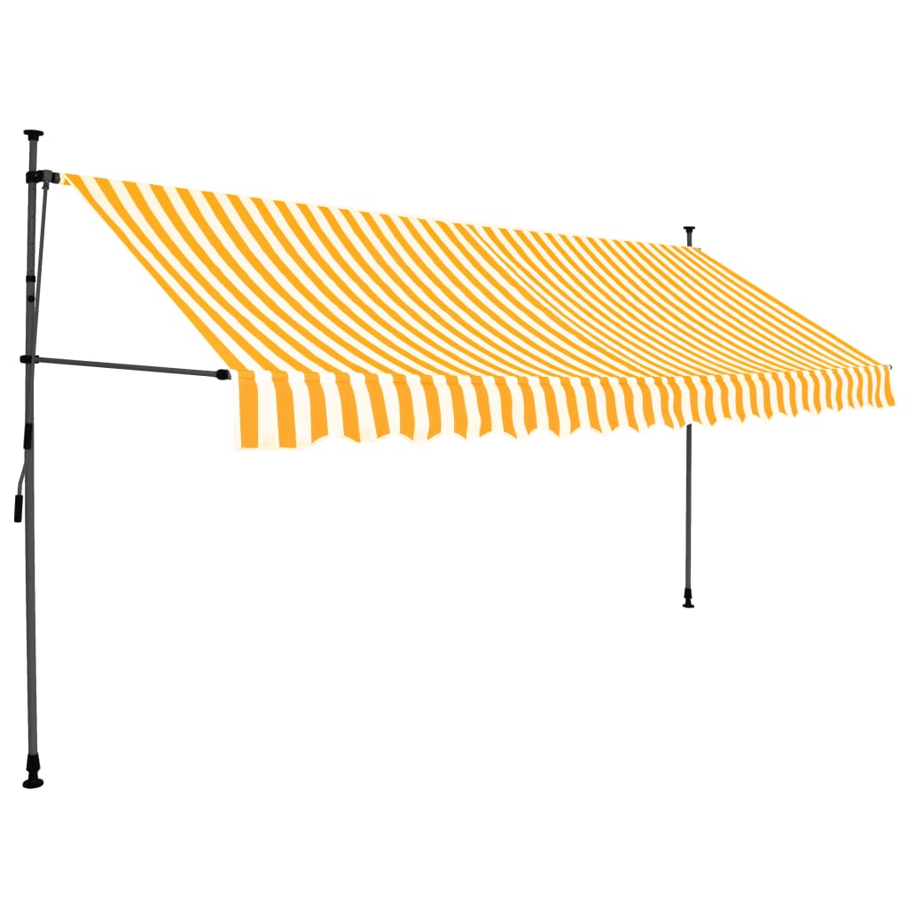 Manuell uttrekkbar markise med LED 350 cm hvit og oransje