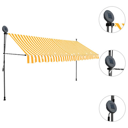 Manuell uttrekkbar markise med LED 350 cm hvit og oransje