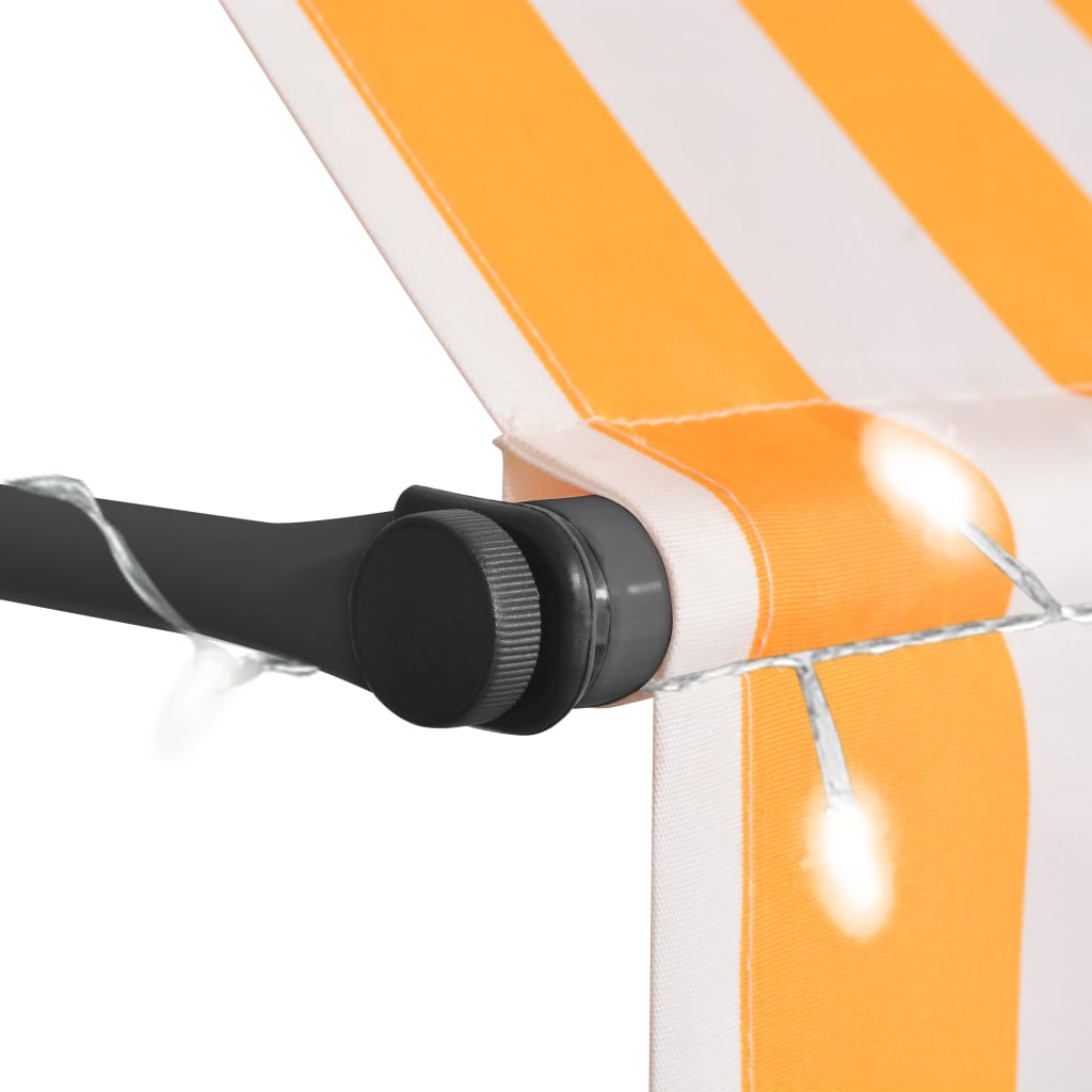 Manuell uttrekkbar markise med LED 350 cm hvit og oransje