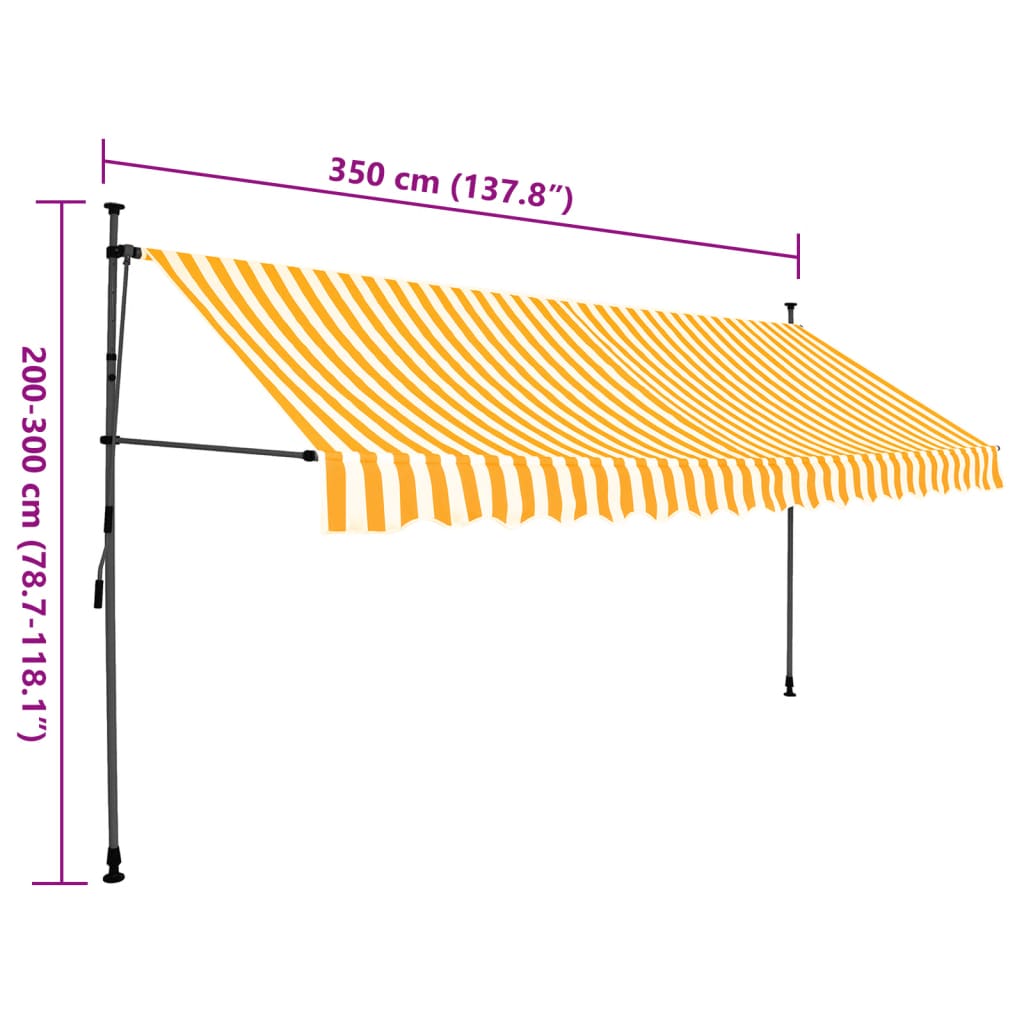 Manuell uttrekkbar markise med LED 350 cm hvit og oransje