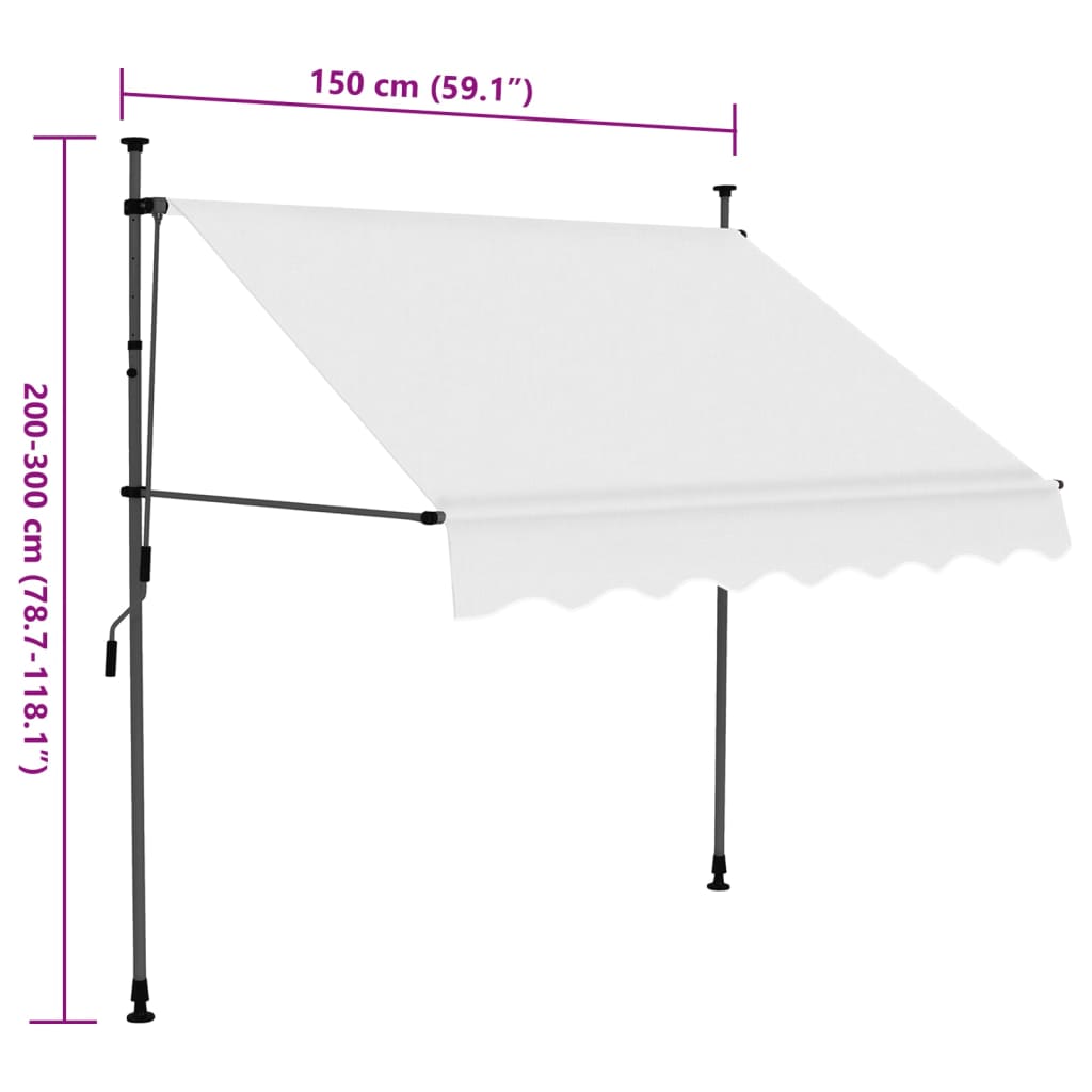Manuell uttrekkbar markise med LED 150 cm kremhvit
