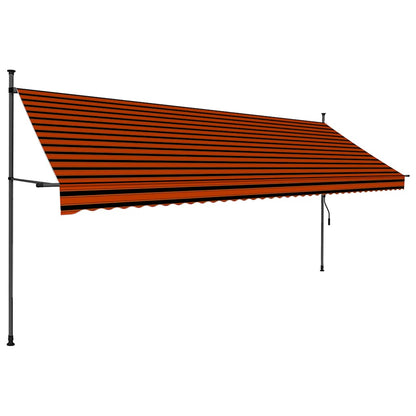 Manuell uttrekkbar markise med LED 400 cm oransje og brun