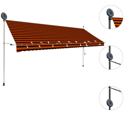 Manuell uttrekkbar markise med LED 400 cm oransje og brun