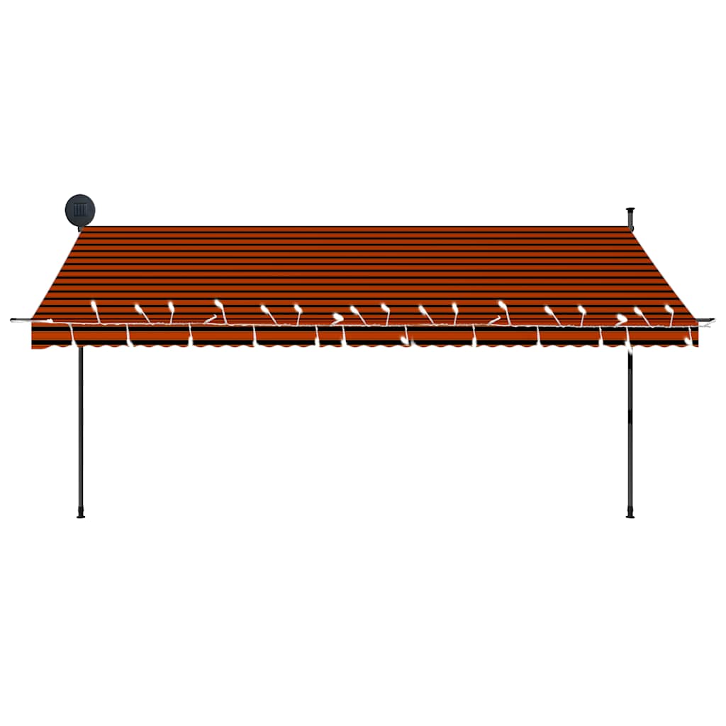 Manuell uttrekkbar markise med LED 400 cm oransje og brun