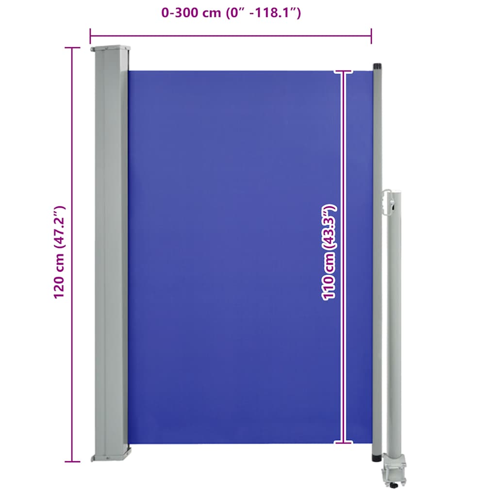 Uttrekkbar sidemarkise 120x300 cm blå