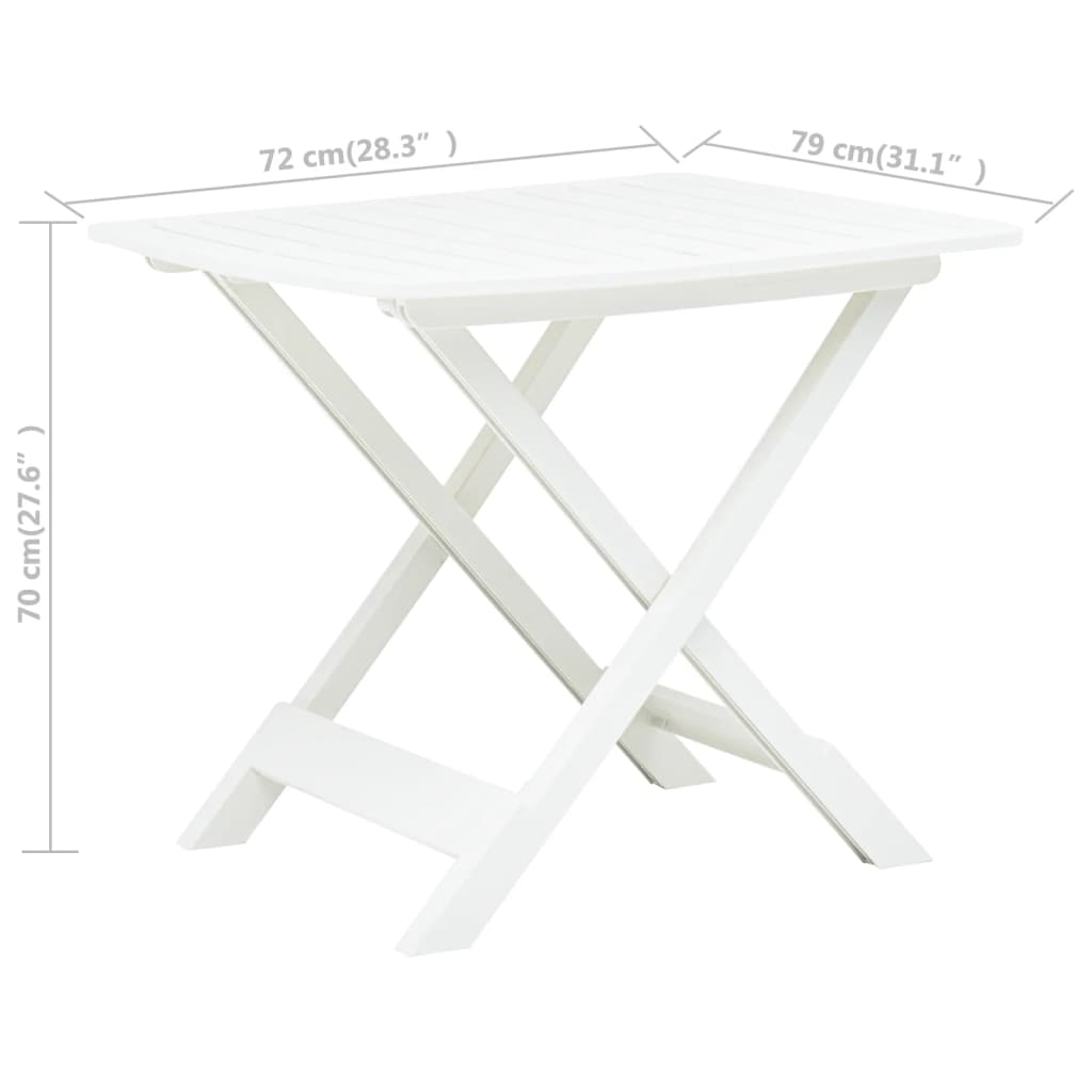 Sammenleggbart hagebord hvit 79x72x70 cm plast