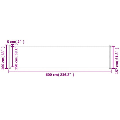Uttrekkbar sidemarkise 600x160 cm kremhvit