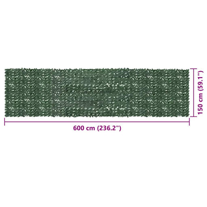 Balkongskjerm med mørkegrønne blader 600x150 cm