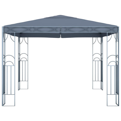 Paviljong med gardin og LED-strenglys 300x300 cm antrasitt