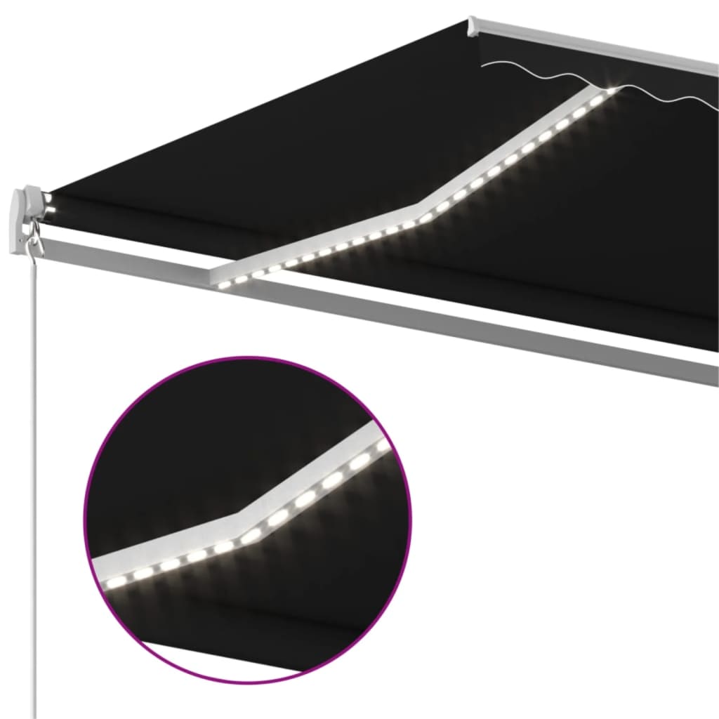 Manuell uttrekkbar markise med LED 450x300 cm antrasitt