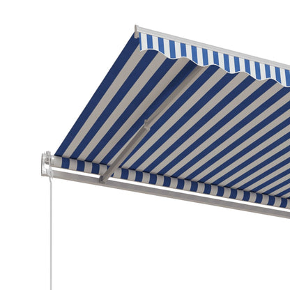 Automatisk uttrekkbar markise 400x350 cm blå og hvit