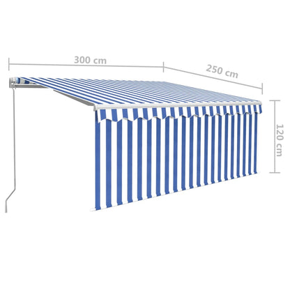 Manuell markise med rullegardin og LED 3x2,5 m blå og hvit