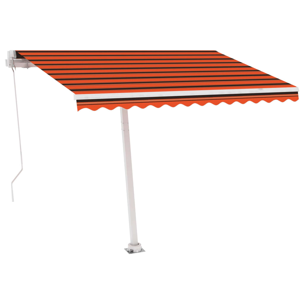 Manuell uttrekkbar markise med LED 300x250 cm oransje og brun