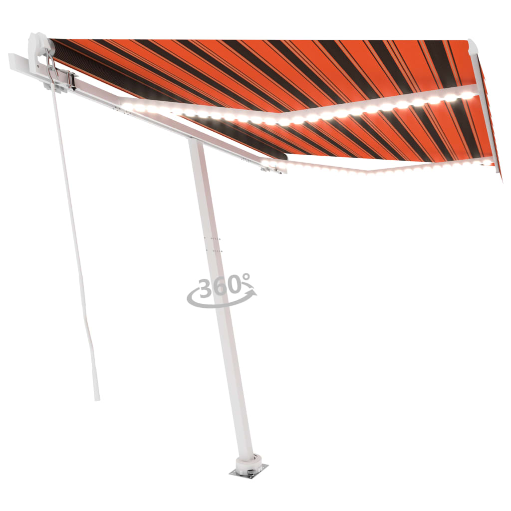 Manuell uttrekkbar markise med LED 300x250 cm oransje og brun