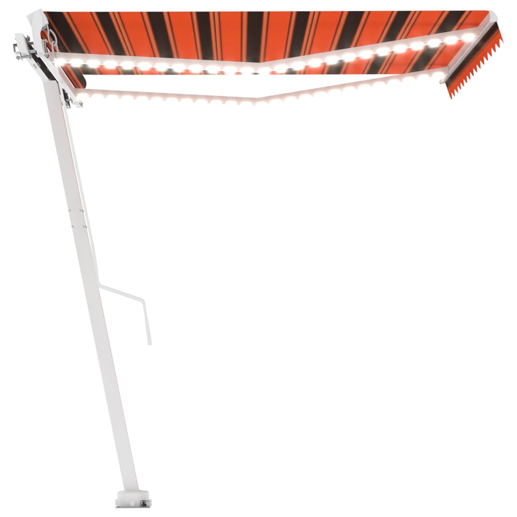 Manuell uttrekkbar markise med LED 300x250 cm oransje og brun