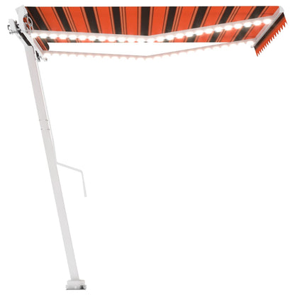 Manuell uttrekkbar markise med LED 300x250 cm oransje og brun