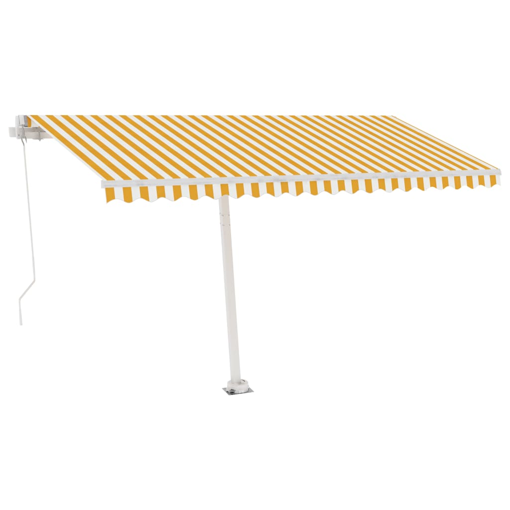 Frittstående manuell uttrekkbar markise 400x350 cm gul/hvit
