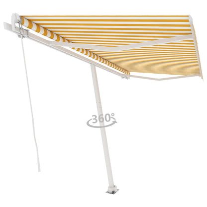 Frittstående manuell uttrekkbar markise 400x350 cm gul/hvit