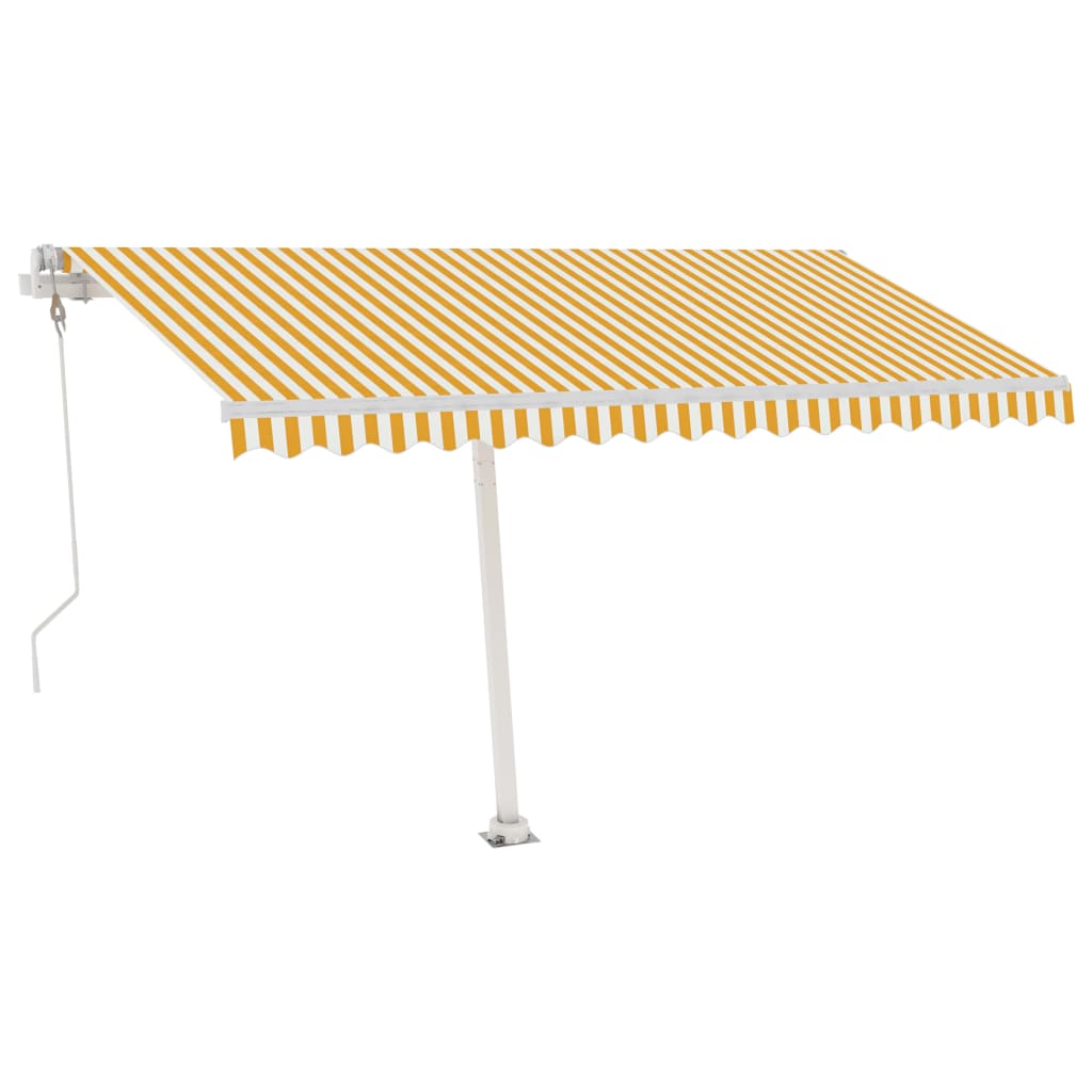 Frittstående automatisk markise 450x350 cm gul og hvit