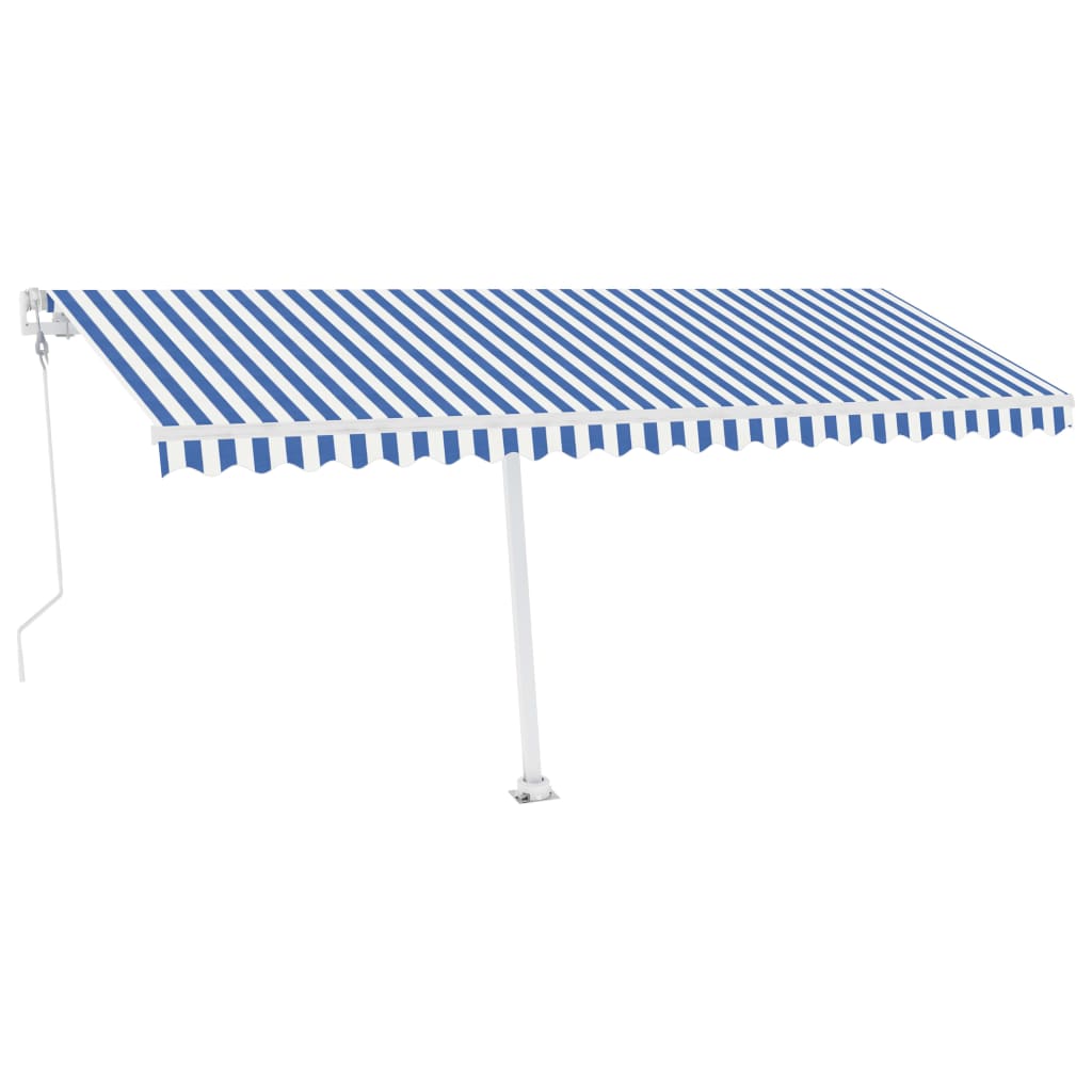 Frittstående automatisk markise 500x350cm blå og hvit