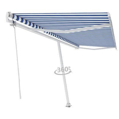 Frittstående automatisk markise 500x350cm blå og hvit