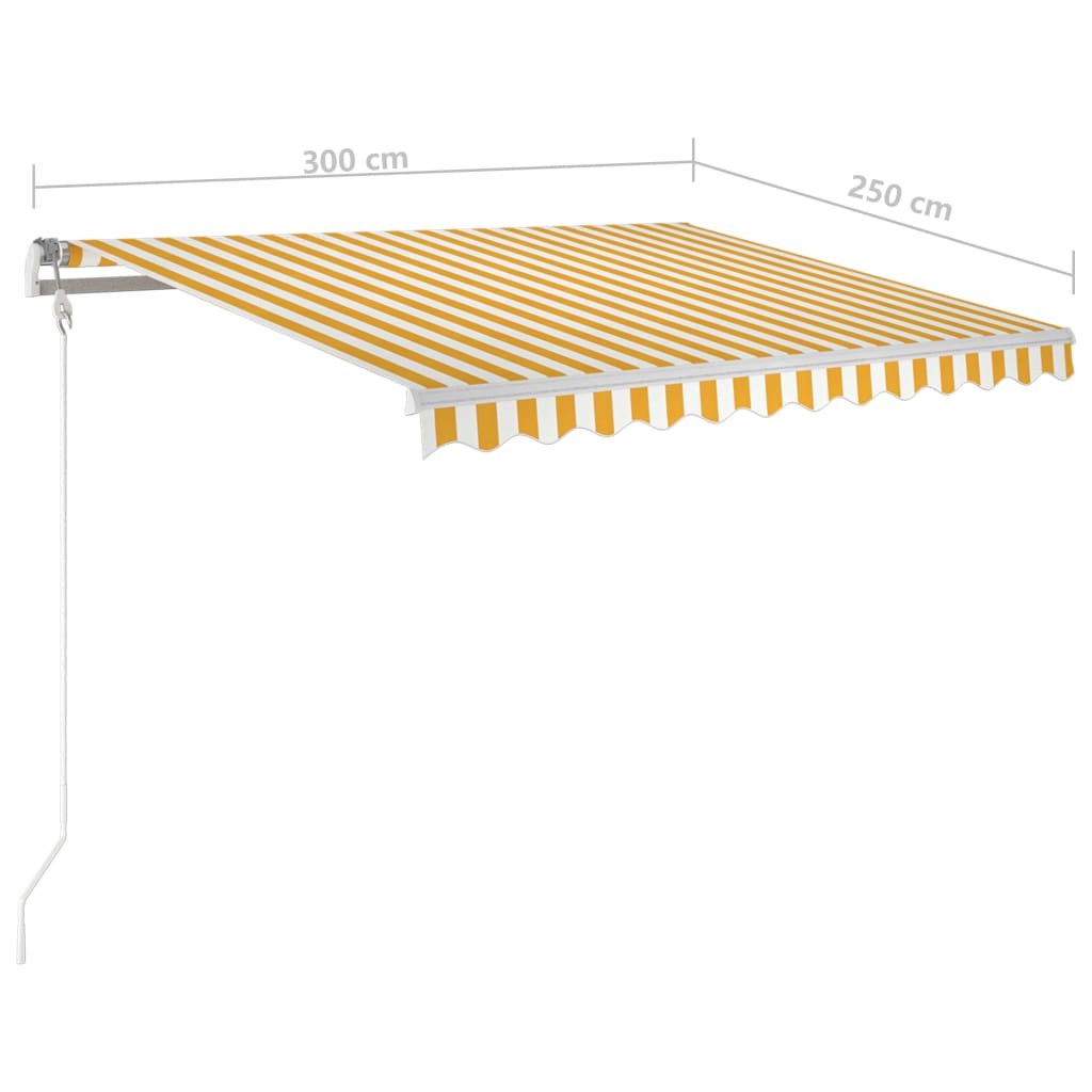 Manuell uttrekkbar markise med LED 3x2,5 m gul og hvit