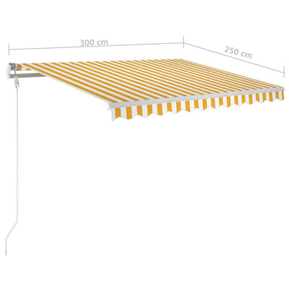 Manuell uttrekkbar markise med LED 3x2,5 m gul og hvit