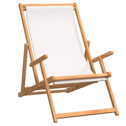 Sammenleggbar strandstol heltre teak kremhvit