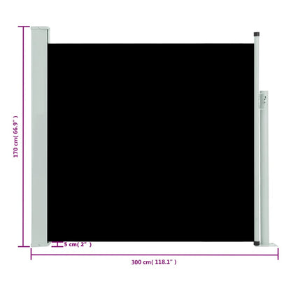Uttrekkbar sidemarkise 170x300 cm svart