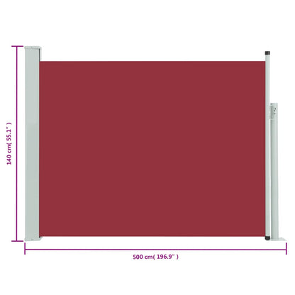 Uttrekkbar sidemarkise 140x500 cm rød
