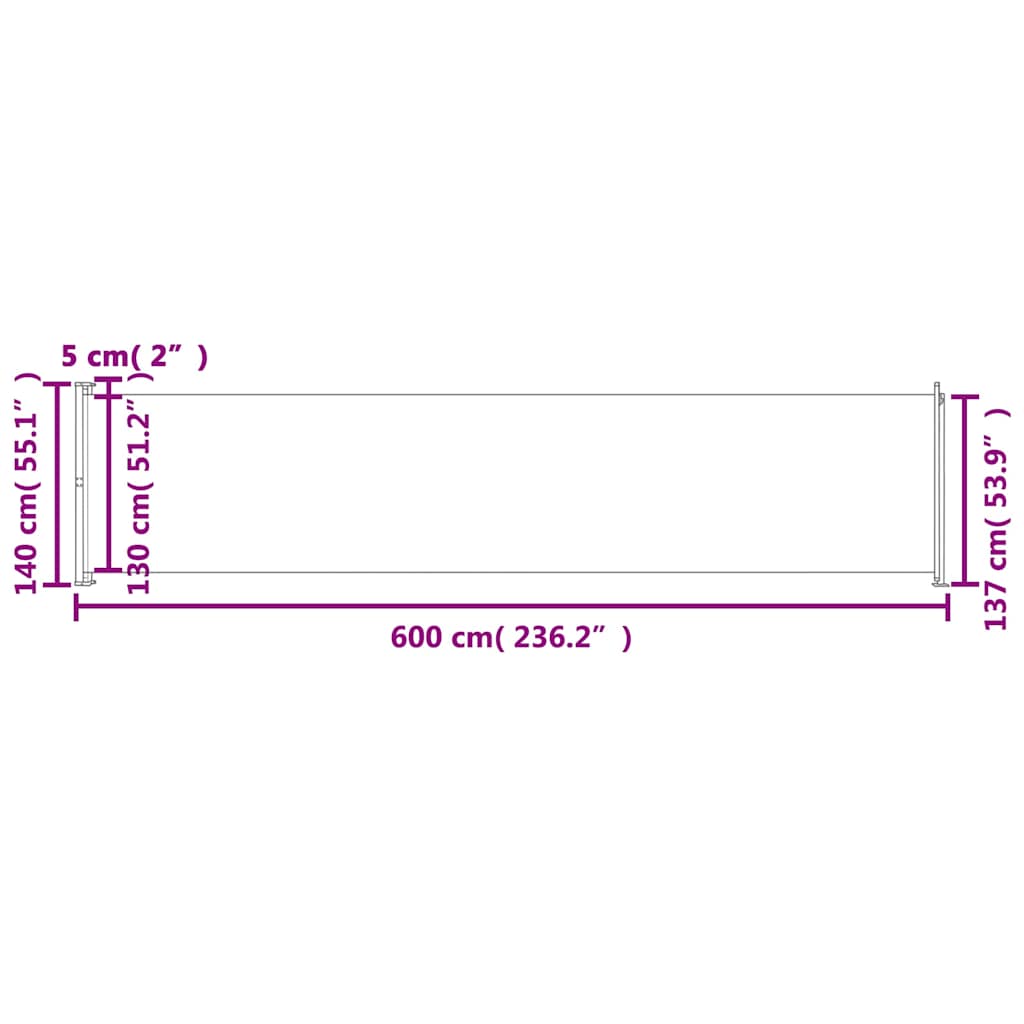 Uttrekkbar sidemarkise 140x600 cm brun