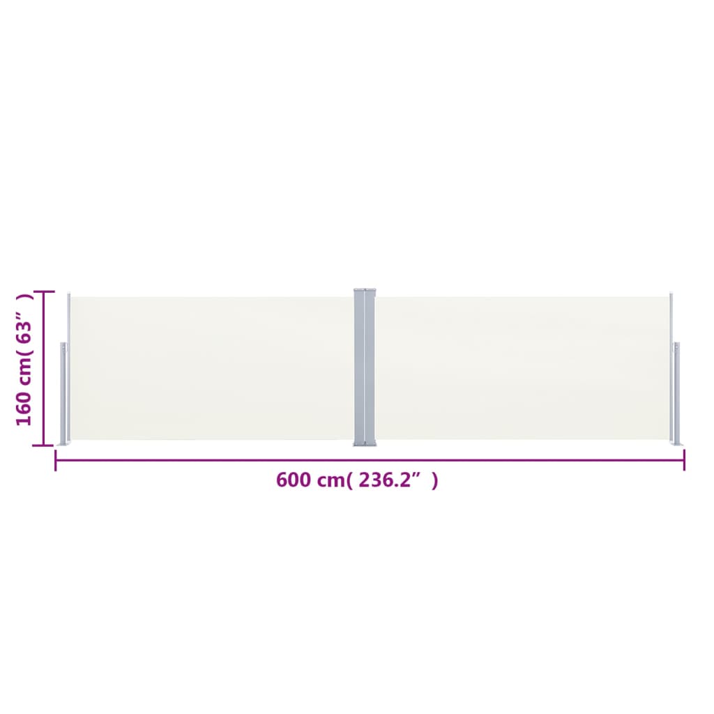 Uttrekkbar sidemarkise kremhvit 160x600 cm