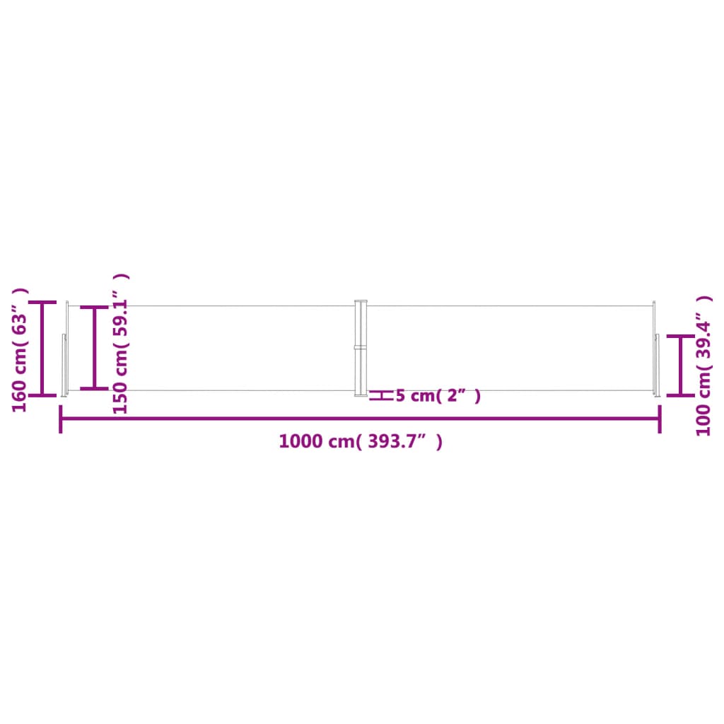 Uttrekkbar sidemarkise 160x1000 cm svart