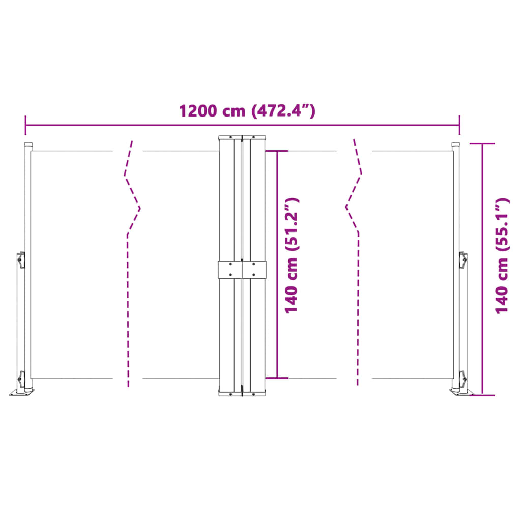 Uttrekkbar sidemarkise svart 140x1200 cm